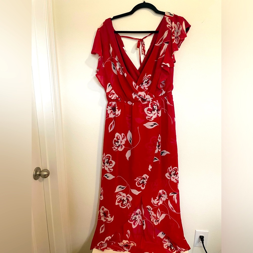 Floral print faux wrap dress